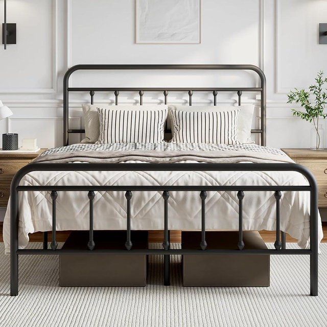 Novilla Metal Bed Frame Queen Size - Modern Minimalist Victorian Style with Headboard/Footboard, Heavy-Duty Steel Slats/Underbed Storage/No Box Spring Needed/Easy Assembly/Noise Free/Black
