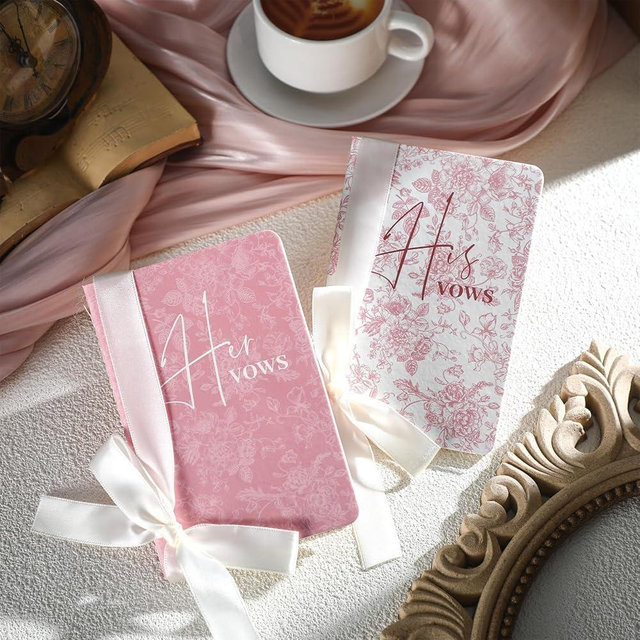 Engrowtic 2 Pcs Pink His and Hers Wedding Vow Books with Ribbon Bow Floral Vow Books Notebook for Wedding Vows Gift for Bride and Groom with 48 Pages 3.94 x 5.91 Inches Bridal Shower Gifts