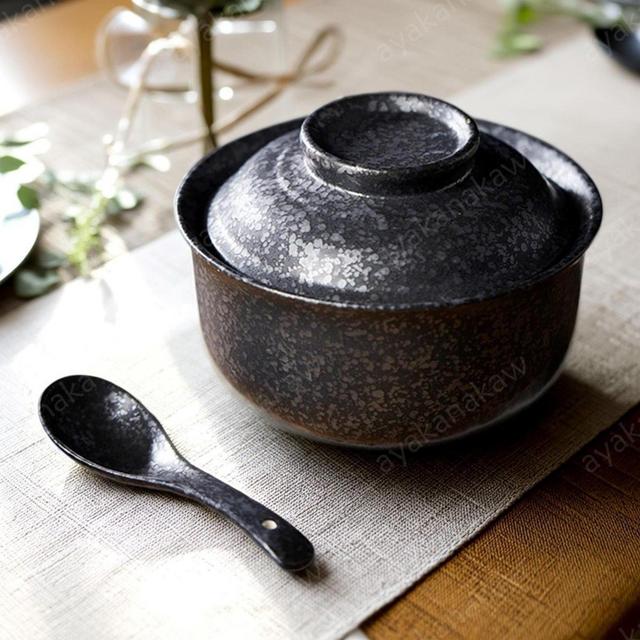 Vintage Japanese Ceramic Soup Bowl With Lid, Noodle Soup Rice Kitchen Tableware, Ceramic Ramen Bowl And Lid, Udon Bowl