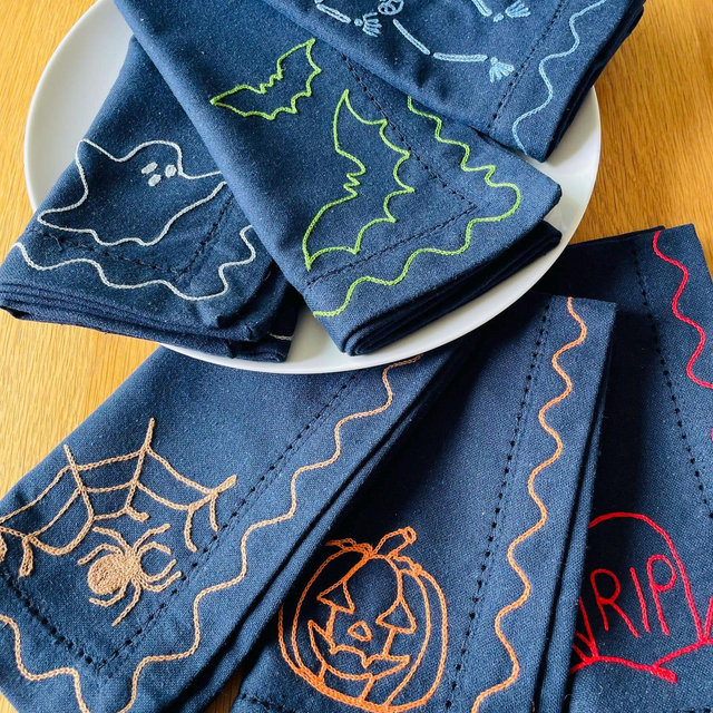 Embroidered Halloween Napkins (Set of 6)
