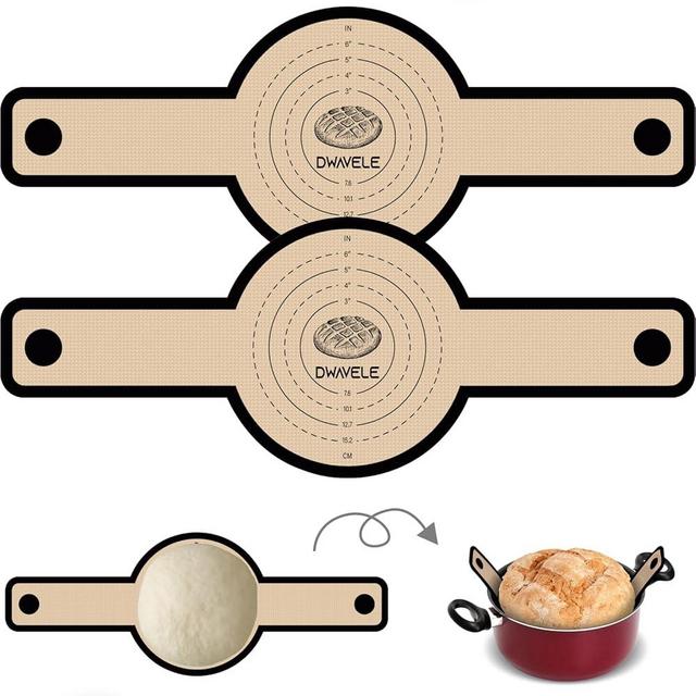 Silicone Bread Sling for Dutch Oven, Non-Stick & Easy to Clean Bread Baking Mat Set, 2 Pcs Reusable Bread Sling with Long Handle to Transfer Sourdough (Black, 2PCS Round)