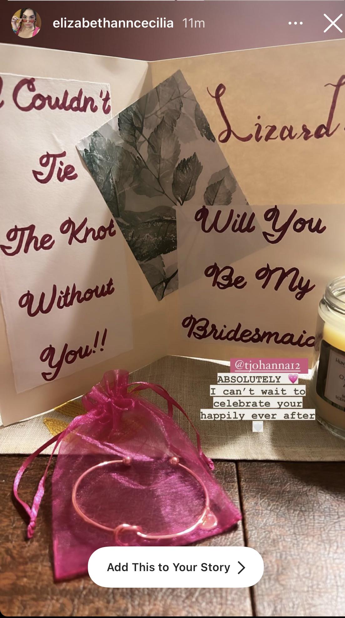 Distance means nothing! a package to Chicago and a snap-chat agreeing to be my bridesmaid! Love you Liz!