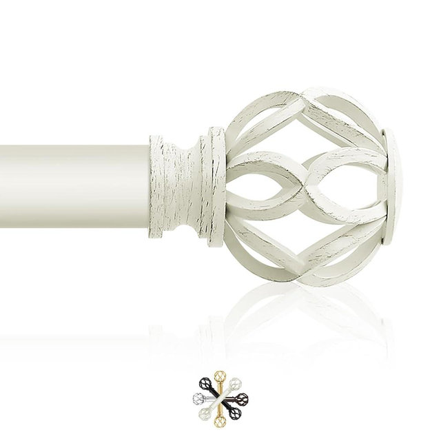 TVWOO White Decorative Farmhouse Curtain Rod:18-45"Adjustable Heavy Duty Single Window Curtain Rod for Bedroom Living Room,Antique White Boho Rustic Drapery Rods with Vintage Twist Finial Easy Install