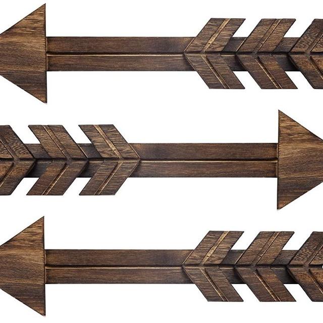Dahey Rustic Wood Arrow Sign Wall Decor, 15" X 4" Farmhouse Wall Mount Barnwood Decoration for Home or Wedding, Set of 3