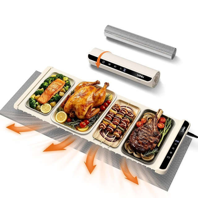 LNNIW Warming Mat for Food, 36x15 Inch,White, Fast Heat, Child Lock | Includes heat-resistant pad. Perfect for chafing dishes, buffet & parties. Easy to clean & store. 6 settings, timer & lock.