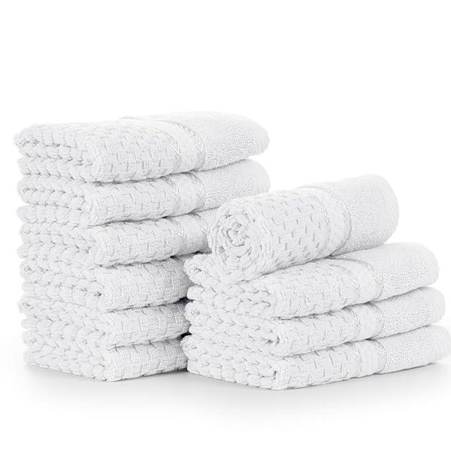 Ample Decor White Wash Cloth Set of 10 100% Cotton - Popcorn Textured - Mulaayam Collection - 12 X 12 Inch