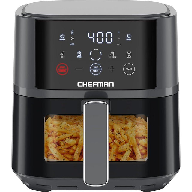 Chefman Air Fryer – 4 QT Compact Airfryer for Quick & Easy Meals, Features Hi-Fry Technology for Extra Crisp, Easy-View Window, Touch Controls with 4 Presets, Nonstick & Dishwasher Safe Basket - Grey