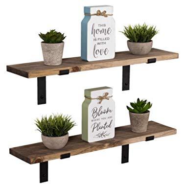 Imperative Décor Rustic Wood Floating Shelves Wall Mounted Storage Shelf with L Brackets USA Handmade| Set of 2 (24 x 5.5in) (Special Walnut)