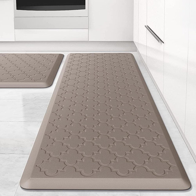 Anti-Fatigue Mat[2 PCS] Cushioned Kitchen Mats, Waterproof Non-Skid Kitchen Floor Mat and Rugs, Ergonomic Comfort Foam Kitchen Rugs Set, Standing Mat for Kitchen, Office, Sink, Laundry(Khaki)