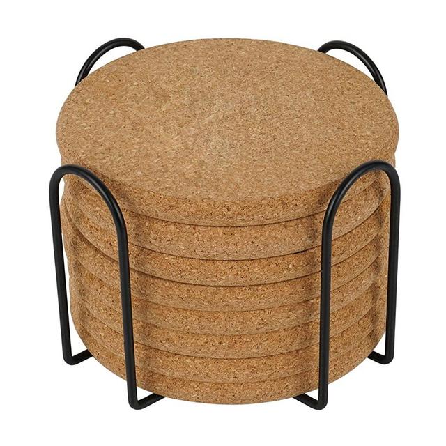 Coasters for Drinks, Extra Thick 8 Pcs Cork Coasters Round Edge Sturdy Light Weight Drink Coaster with Holder for Wooden Table Housewarming Gift Home Kitchen Decor Gift Set for Women Men