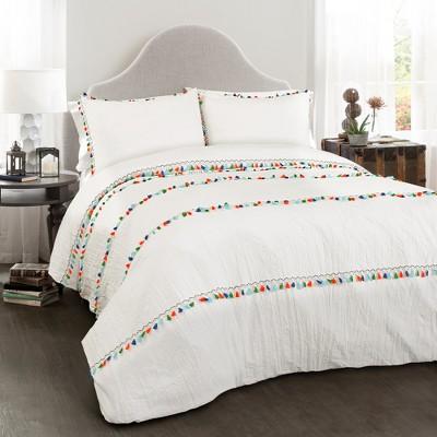 White Boho Tassel Comforter Set - Lush Decor