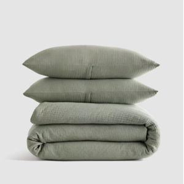 Organic Airy Gauze Duvet Cover Set - Dried Sage, King/Cal King