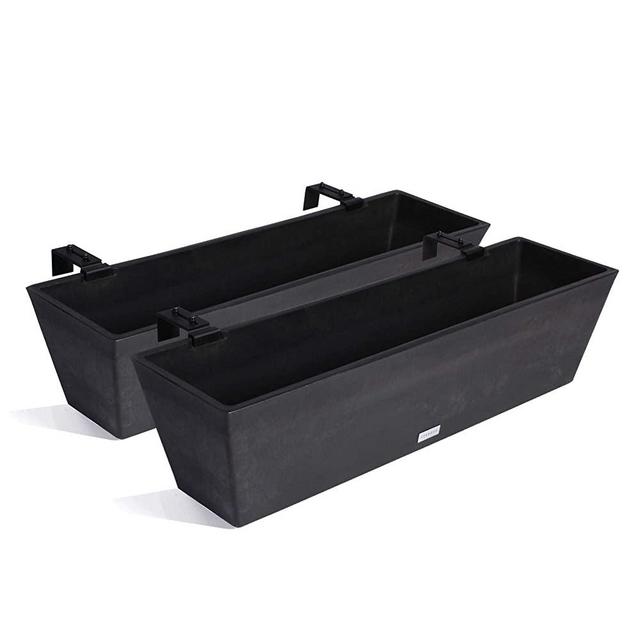 Veradek Brooklyn Rectangular Window Box Wall/Railing Planter (36 inch - 2 Pack, Black)