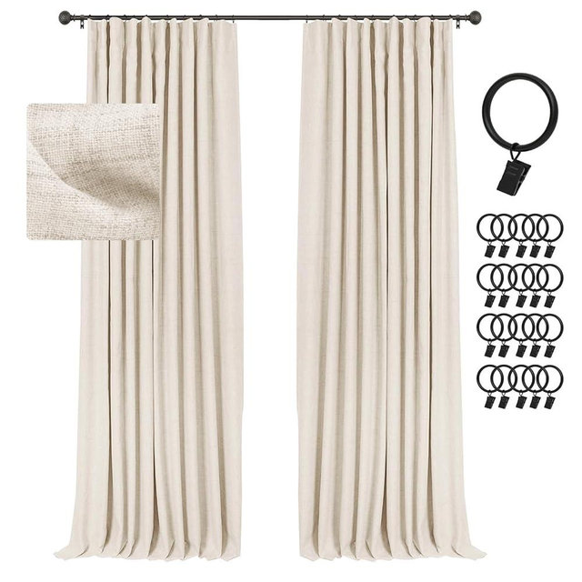 INOVADAY Cream Blackout Curtains 90 Inches Long, 100% Light Blocking Thermal Insulated Room Darkening Curtains & Drapes for Bedroom Living Room + 20 Curtain Ring Clips -2 Panels, W50 x L90, Cream