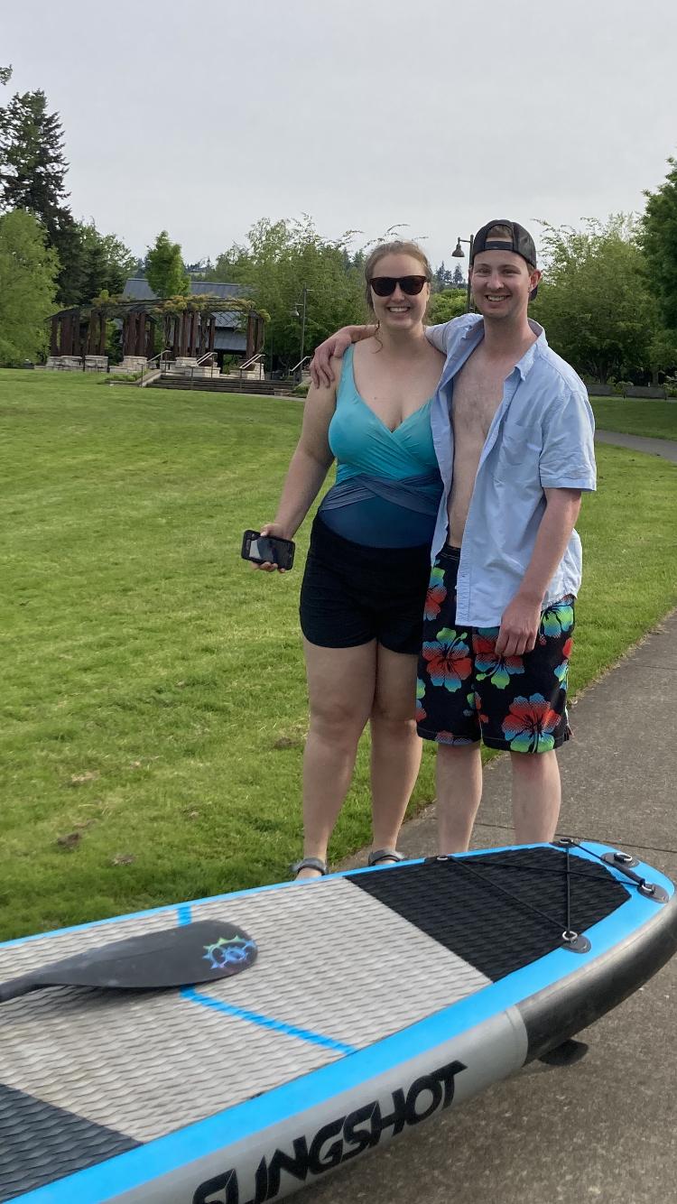 We tried paddle boarding with just 1 board, 2 people and 10+ times falling in the water.