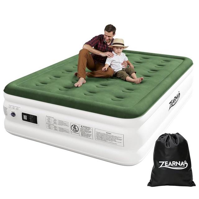 Zearna Full Size Air Mattress with Built in Pump, 18" Raised Comfort Air Bed, Upgraded Flocked Top Blow up Mattress with Carrying Bag, Inflatable Mattress for Guests & Home, AirBed, 650 lbs Max