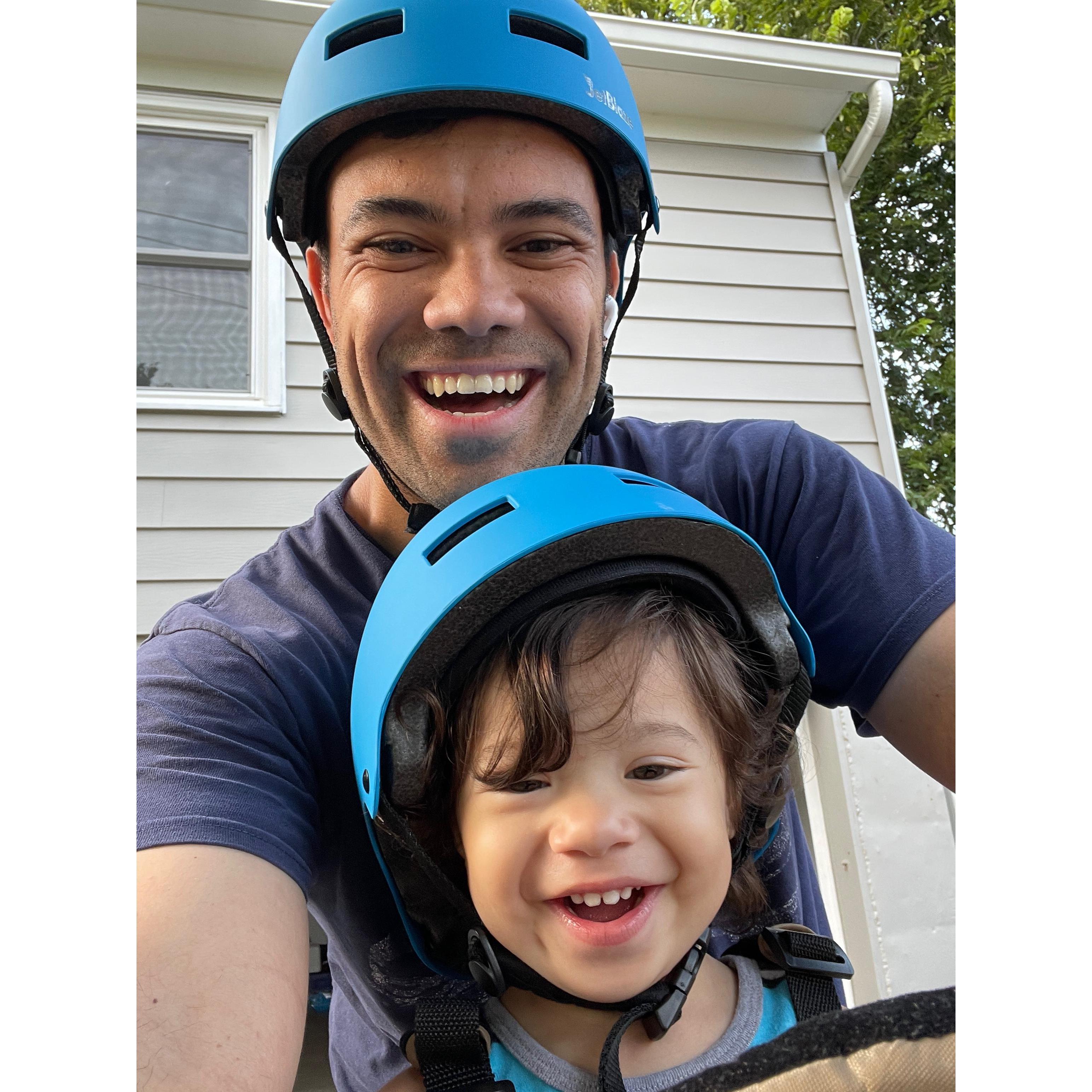 Father and son riding bikes together . . . who's more excited? Bruni or Waylon? ❤️