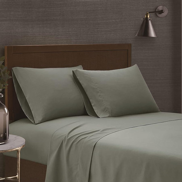 London Fog – Garment Wash Solid King 6 Piece Sheet and Pillowcase Set – Soft Microfiber Fabric – Green