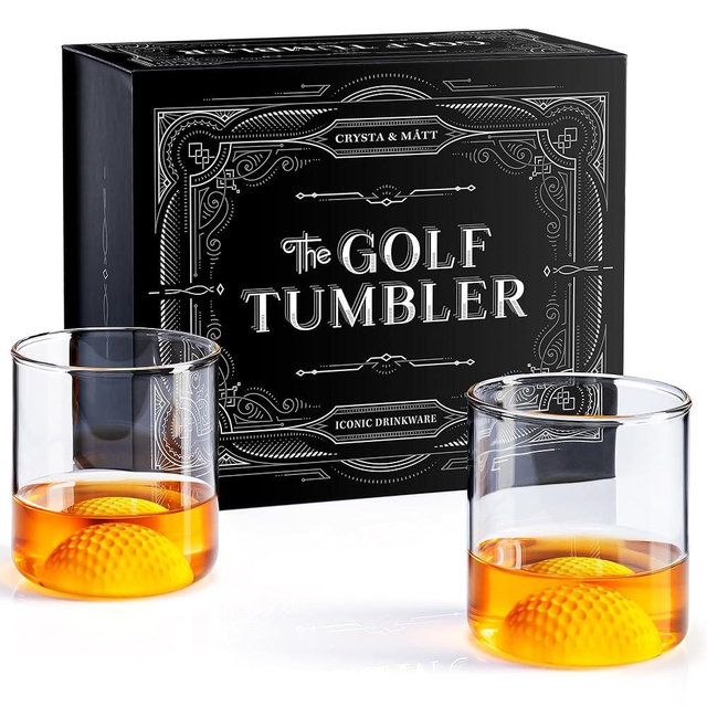 2 Golf Ball Shot Glasses | 12 oz Whiskey Glasses | Golf Whiskey Glass Set | Gifts for Golfers | Cool Stuff for Golfers | Birthday Gifts for Men and Women | Uncle Gift | Whiskey Presents for Golfer