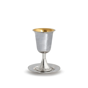 Sterling Silver Hammered Kiddush Cup and Plate