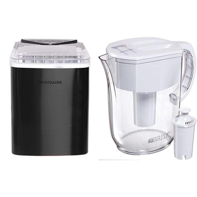 Frigidaire EFIC123-SSBLACK Compact Countertop Ice Maker, 26lbs of Ice per Day, Black Stainless & Brita Standard Everyday Water Filter Pitcher, White, Large 10 Cup, 1 Count