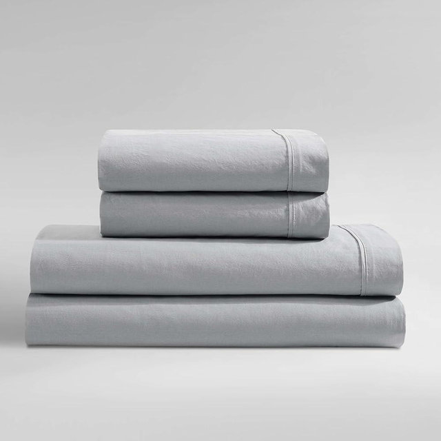 Calvin Klein - Queen Sheet Set, Modern Cotton Washed Percale Bedding Set with Deep Pockets, Super Soft & Cozy Bedding Essentials, Oeko-Tex Certified (Washed Percale Steel Blue, Queen)