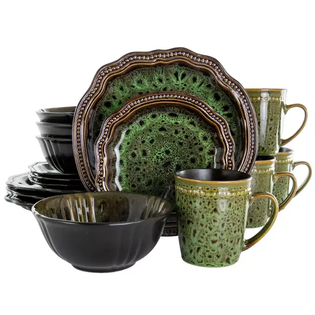 Elema Jade Waves 16-Piece Dinnerware Set in Green
