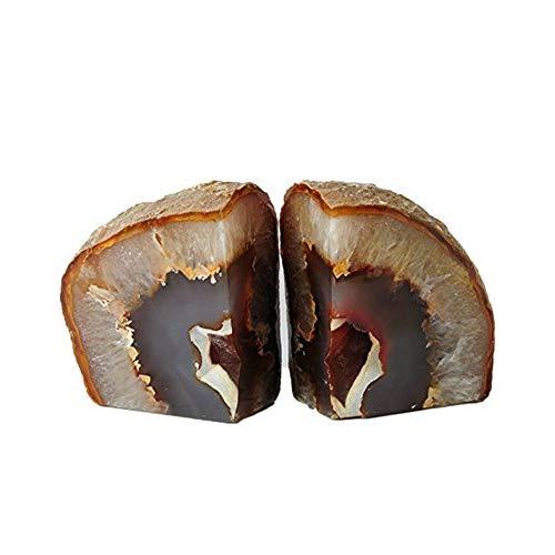 AMOYSTONE 1 Pair Heavy Duty Natural Agate Bookends for Home and Office Decor 6-8 lbs with Non-Slip mat