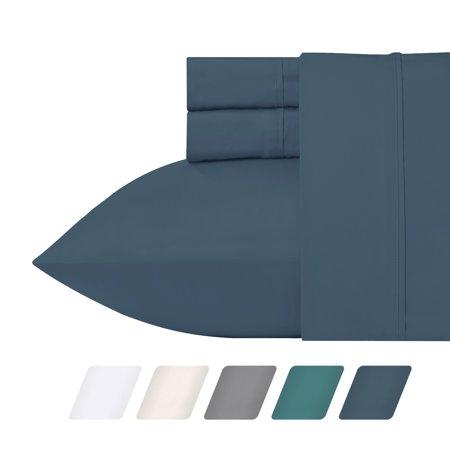 California Design Den 300 Thread Count Percale Sheet Set Cotton American Blue, Queen 4 piece