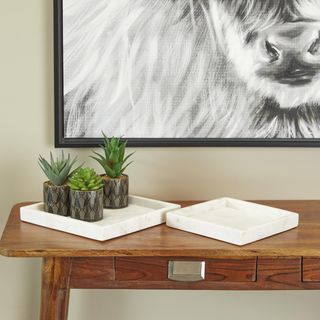 Marble 2-Piece Square Living Room Decor Tray Set