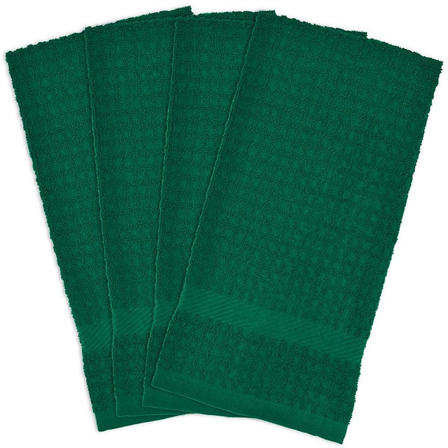 DII Cotton Waffle Terry Dish Towels, 15 x 26" Set of 4, Ultra Absorbent, Heavy Duty, Drying & Cleaning Kitchen Towels-Dark Green