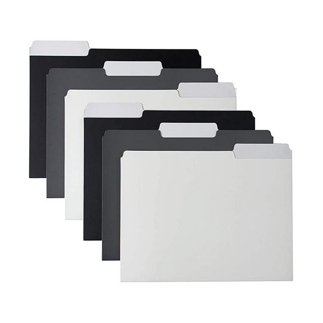 Erin Condren Designer Desk Accessories - Black and Gray File Folders Set of 6 - Labels Included. Premium, Heavyweight Paper Stock File Folders for Streamlined Focused Organization