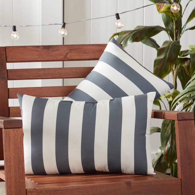 Set of 2 Rectangular Outdoor Throw Pillows Canopy Gray Stripe - Kensington Garden
