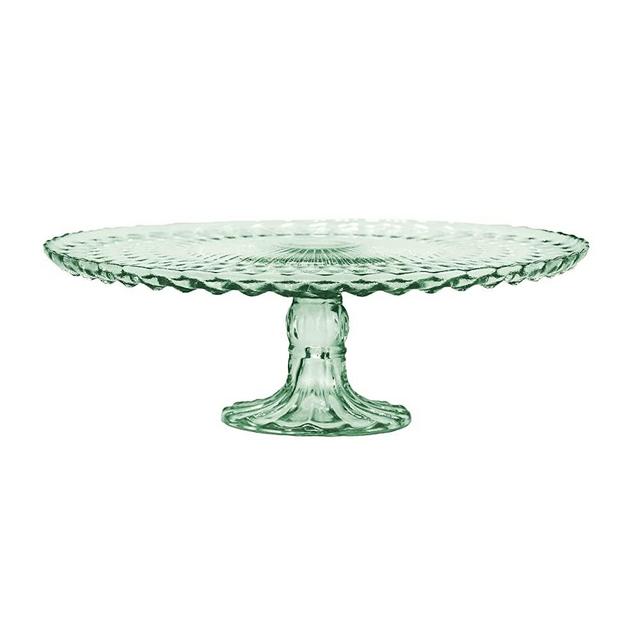 Amici Home Rochester Footed Glass Cake Stand | Round Vintage Style Cake Plate | Serving Platter for Cupcakes, Cookies, Birthday Cake | Dessert Display Stand for Parties, Weddings, and Gift (Green)