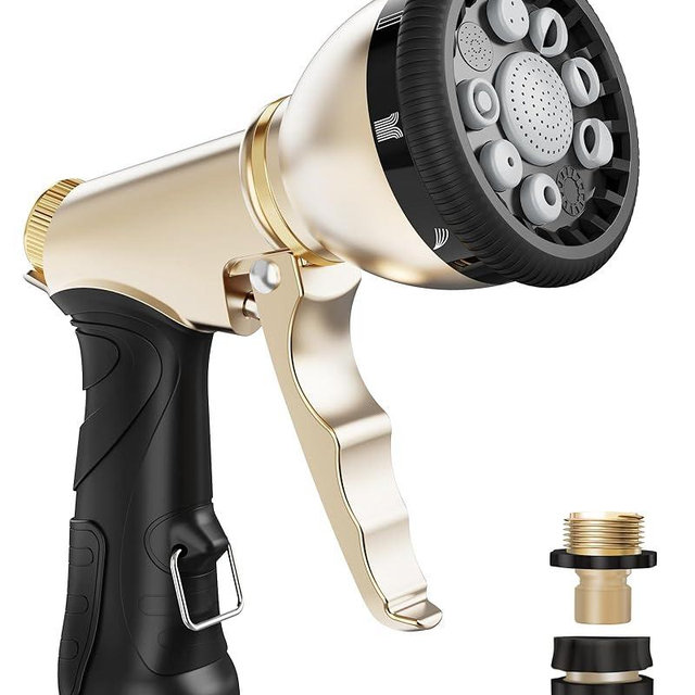 RAINPOINT Garden Hose Nozzle, 9 Spray Patterns Hose Sprayer Nozzle, Heavy Duty Metal Water Hose Nozzle, Adjustable Hand Sprayer, Watering Plants and Lawn, Pet Showering, Gray