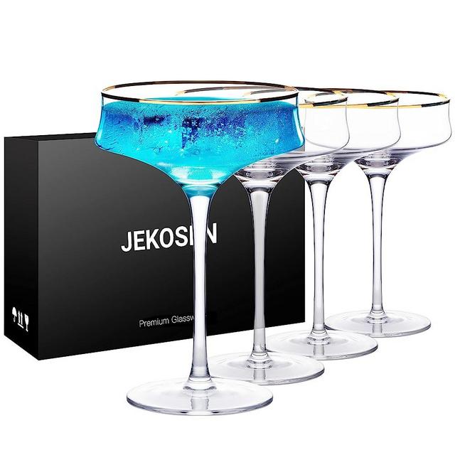 JEKOSEN NEW Crystal Martini Cocktail Glasses With Gold Rim 12 Ounce Set of 4 Premium Gift Box Premium Strong Lead-Free Clear