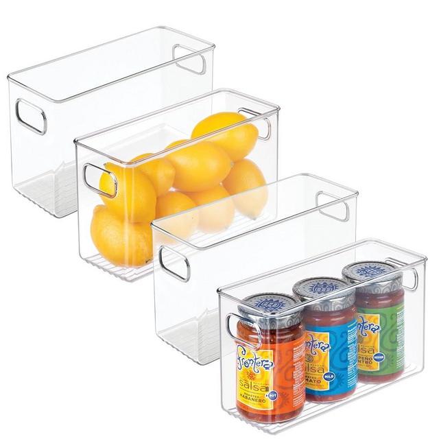 iDesign Pantry Storage Bins with Handles - Organizer Bins for Cabinets or Fridge - Set of 4 - Clear