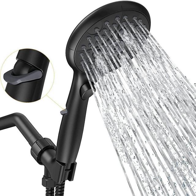 SunCleanse Shower Head, 7-Setting Handheld Shower Head with ON/Off Pause Switch, High Pressure 4.8" Showerhead with 1.8-Meter/71-Inch Shower Hose and Angle-Adjustable Shower Holder, Matte Black