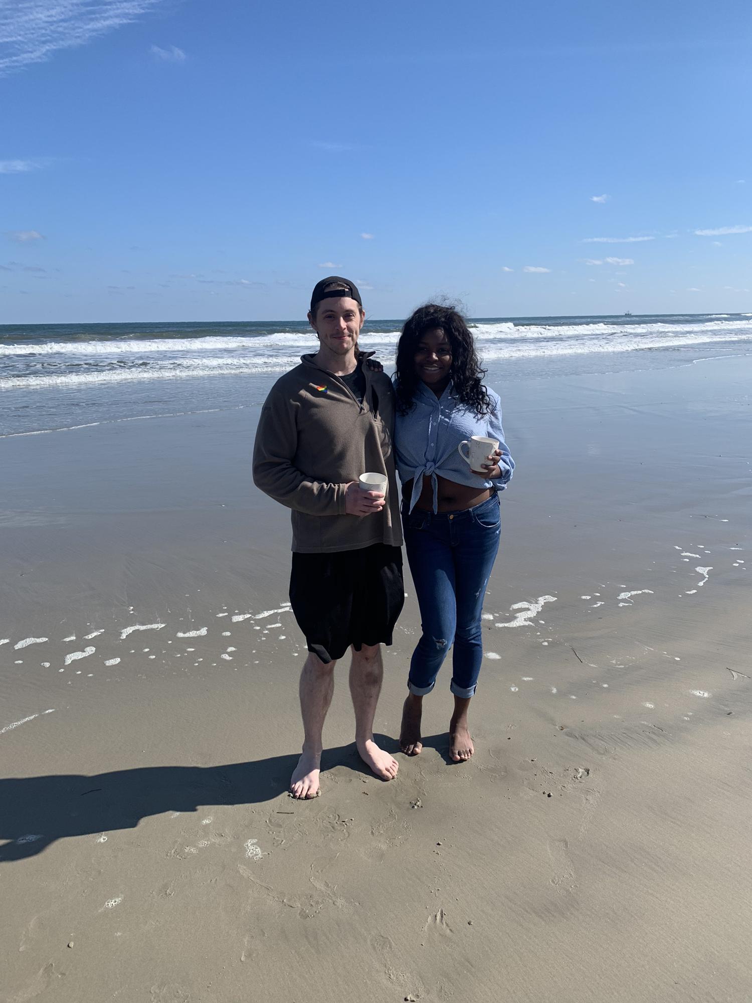 Coffee on the beach at the Pynn's wedding week.