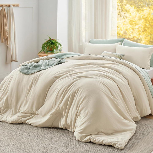 Bedsure Super King Comforter Set, Cream Soft Prewashed Bedding for All Seasons, 3 Pieces GentleSoft™ Bed Set, 1 Lightweight Comforter (120"x120") and 2 Pillowcases (20"x36")