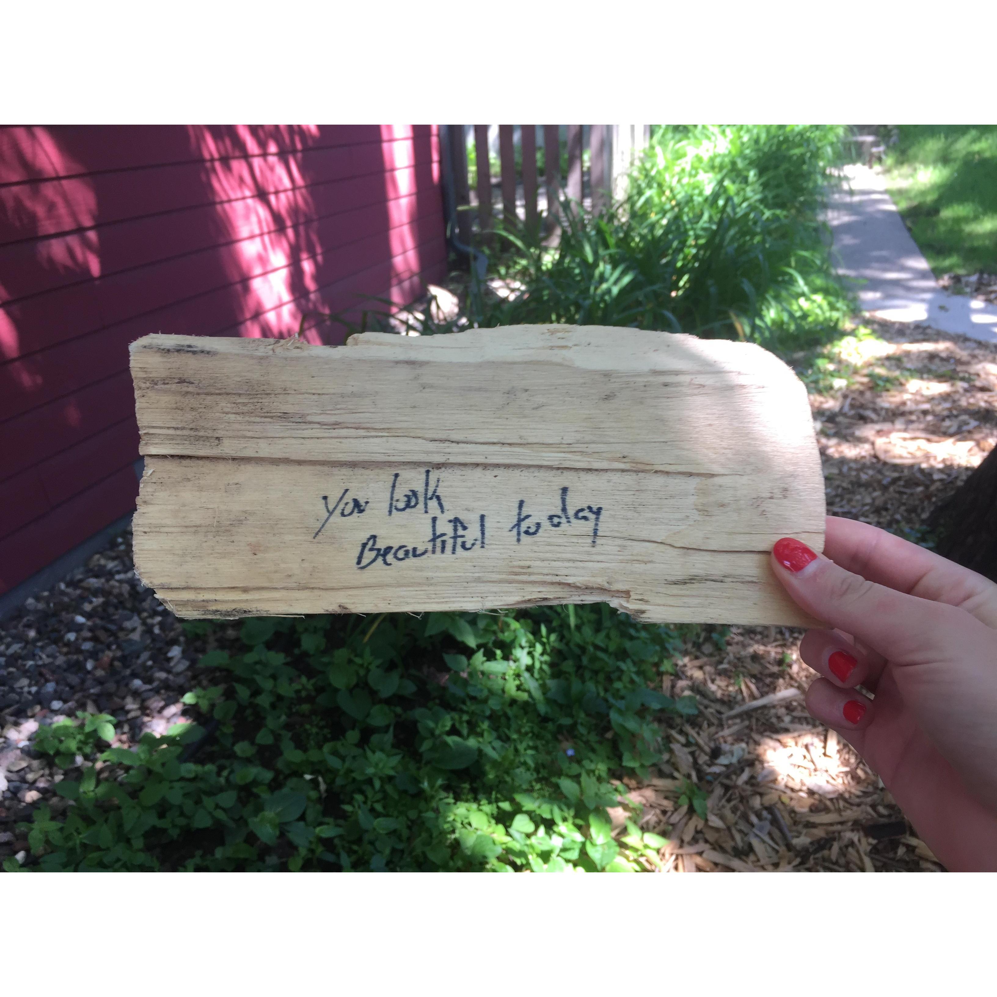 Ian gave me this wood chip at the first lumberjack show I went to, won me over :)