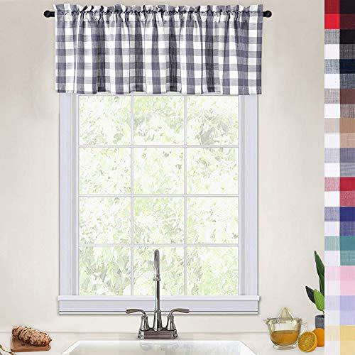CAROMIO Grey Buffalo Plaid Valances for Kitchen, Heavyweight Buffalo Check Gingham Valance Curtains for Windows Cafe Curtains Bathroom Window Curtains, 52x15 Inches