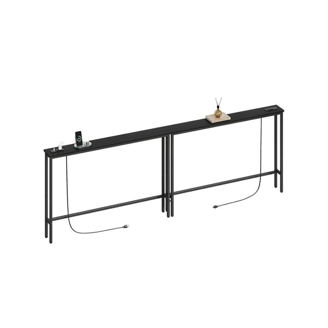 ELYKEN 94.5" Narrow Console Sofa Table with Power Outlet, 5.9'' Behind Couch Table with Charging Station, Long Entryway Tables for Living Room, Hallway, Black