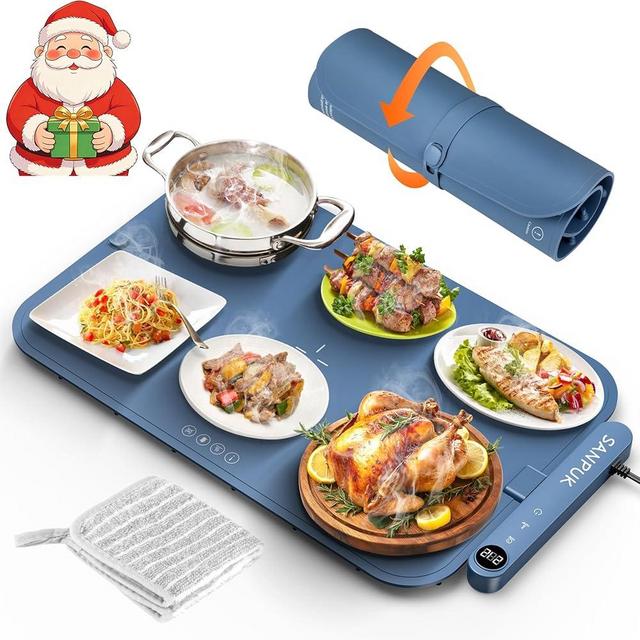 2025 Upgrade Electric Warming Tray,Food Warming Mat,Food Heating Mat for Countertop, 6 Temperature Modes, Auto Shut-Off,Removable, Washable,for Versatile Food Warmer for Parties (Blue)