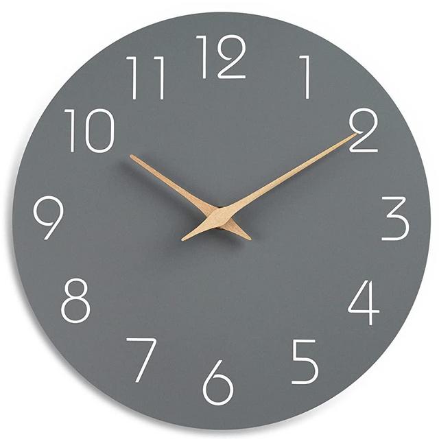 Wall Clock - Mosewa Silent Non-Ticking Wall Clocks Battery Operated - 10 Inch Wood Modern Simple Clock Decorative for Kitchen, Bedroom, Bathroom, Office, Living Room (Gray)