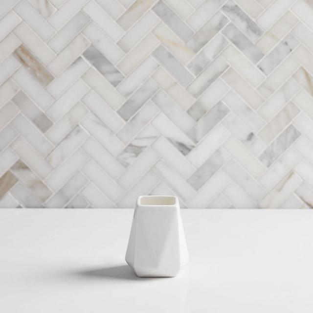 Faceted Porcelain Toothbrush Holder, White