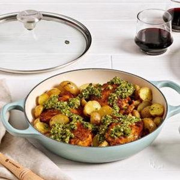 Le Creuset 2.25-Qt. Sea Salt Enameled Cast Iron Braiser with Glass Lid + Reviews | Crate & Barrel
