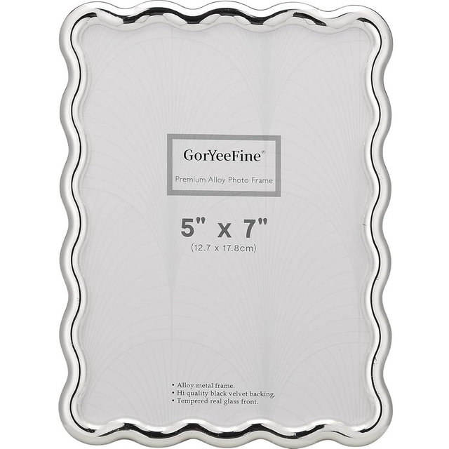 GorYeeFine Silver 5x7'' Wave Design Photo Frame,High-End Heavy Duty Metal Picture Frames 7x5'' with Velvet Back,Fashionable Style Silver Frames 5x7'' for DeskTop or Wall Decor