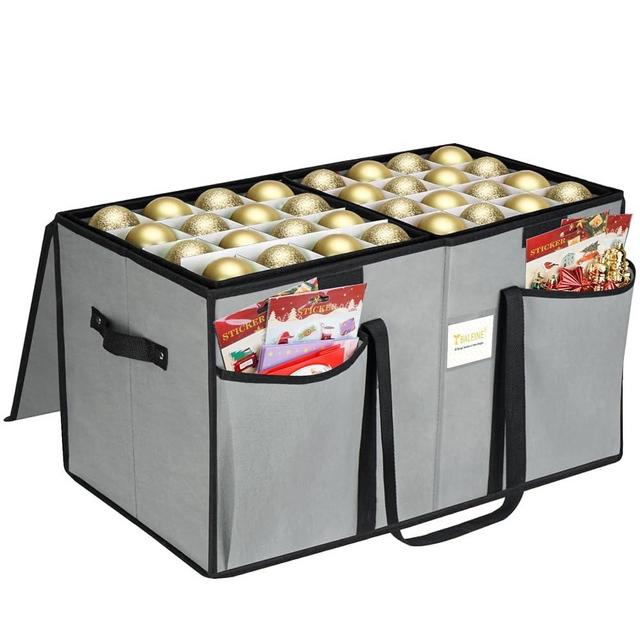 BALEINE Christmas Ornament Storage Box with Dividers, Premium Holiday Ornaments Storage Container Bin for Xmas Decorations (128 Ball, Grey, Without Tray)