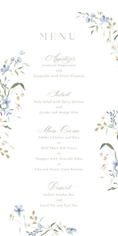 Blue Oval Wedding Menu - Tansy